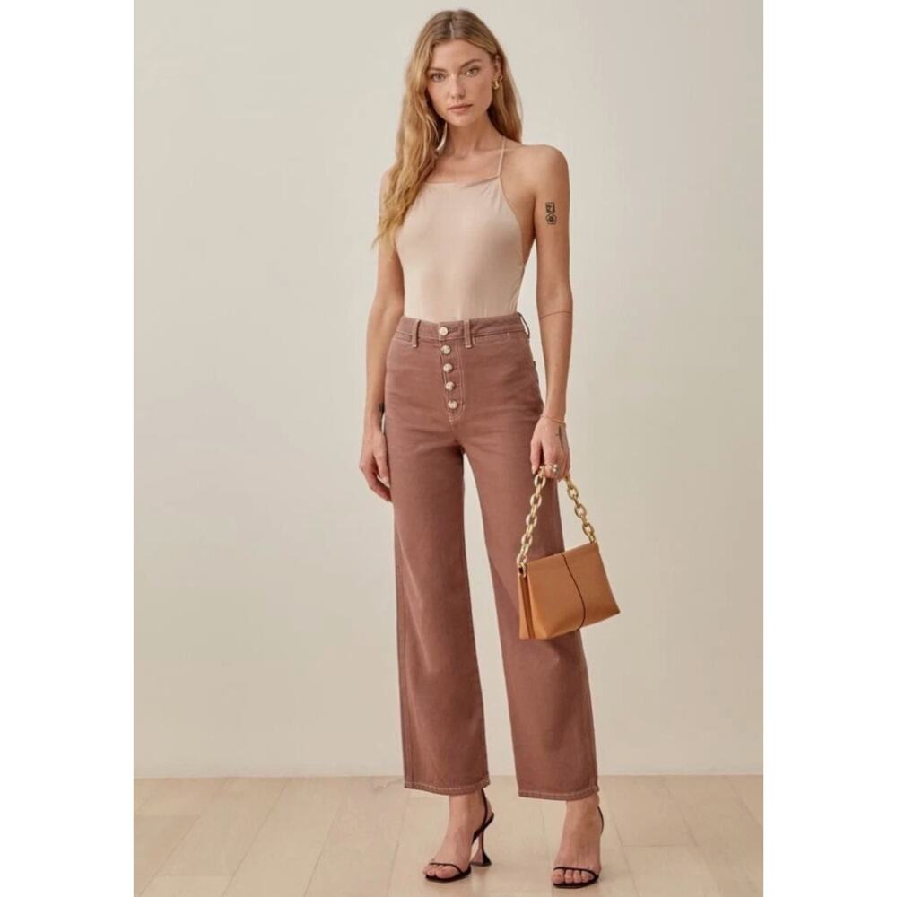 reformation brown Lexi Wide-Leg High-Rise Organic-Denim Jeans - Picture 3 of 8